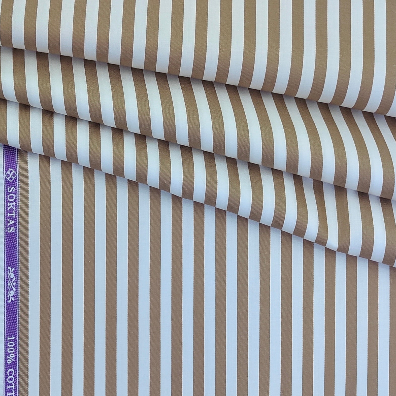 Shirt Fabric Soktas Finest 80s Giza Cotton Bengal Stripe Colour Peanut Brown N White
